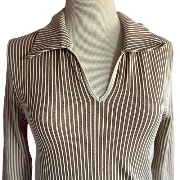 Womens Top Size XL Tan Long Sleeve Minimalist Collar Structured Business Casual - Picture 2 of 8